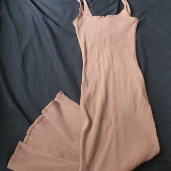 Ribbed Midi Peach BodyCon Dress - Picture 1 of 4